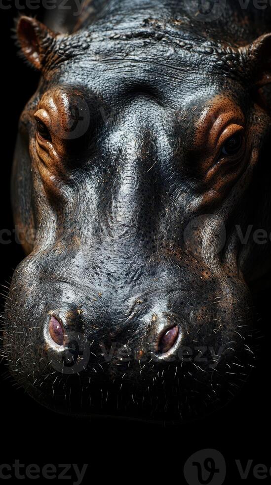 Close-up of a hippo's face highlighting its texture and features in natural light photo