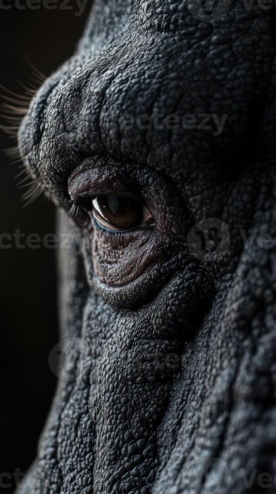 Close-up view of a gorilla's eye revealing intricate textures and emotional depth in a natural setting photo