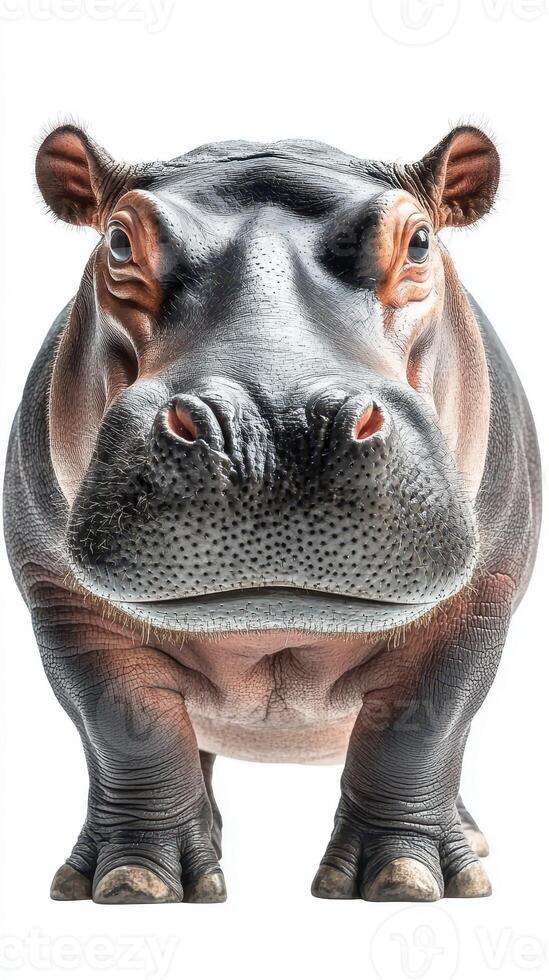 Large hippo posing gracefully against a plain background in a tranquil setting during daytime photo