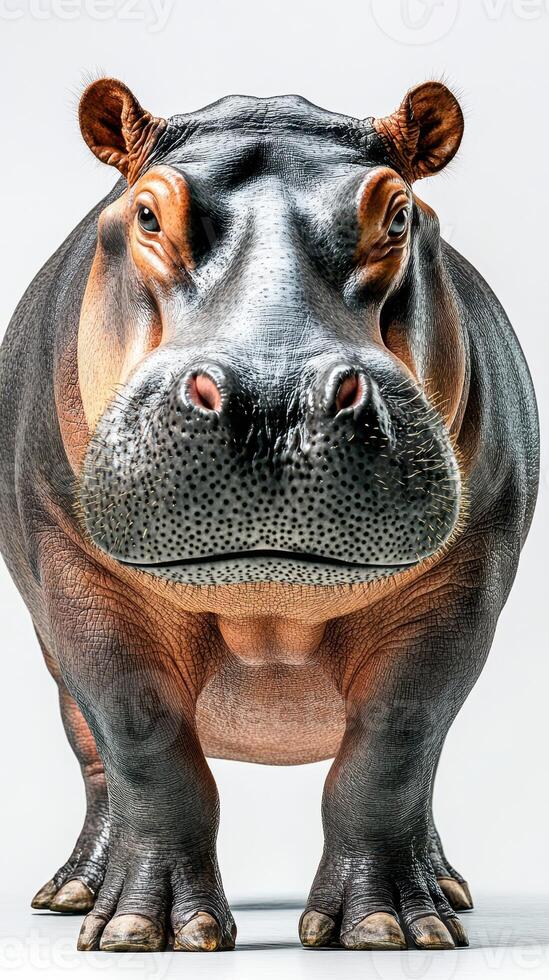 Hippo stands confidently against a simple background showcasing its strong features and unique texture photo