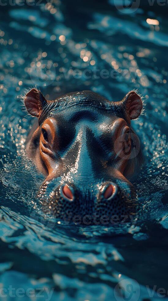 Hippo swimming in clear water during daytime in a natural habitat environment photo