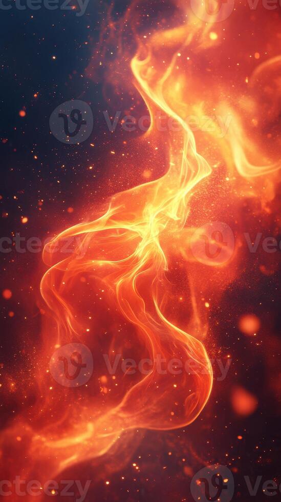 Flames dance gracefully while sparkling embers illuminate a dark background in a captivating display of fire's beauty photo