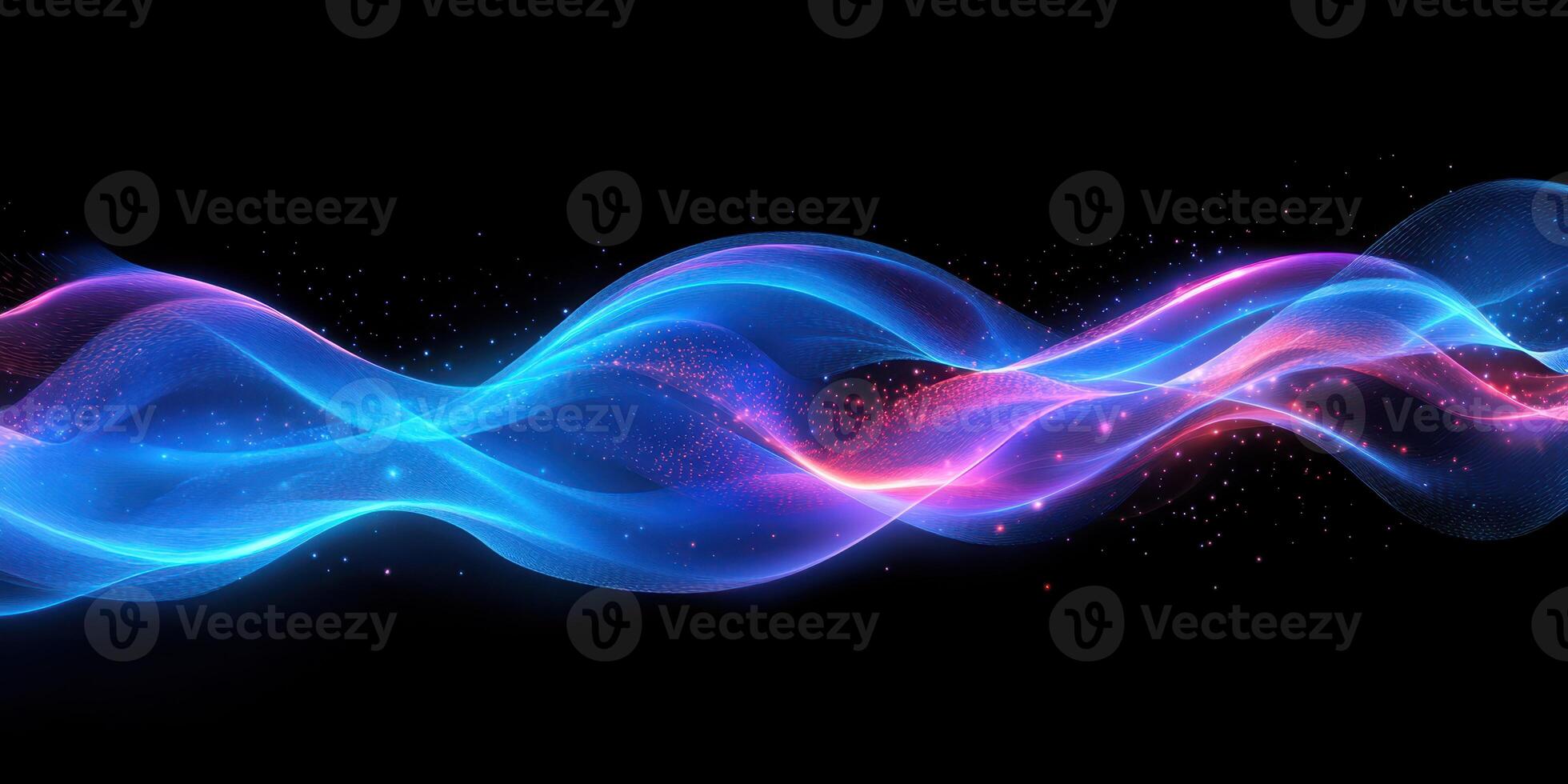 Colorful abstract wave design with glowing blue and pink elements on a black background photo