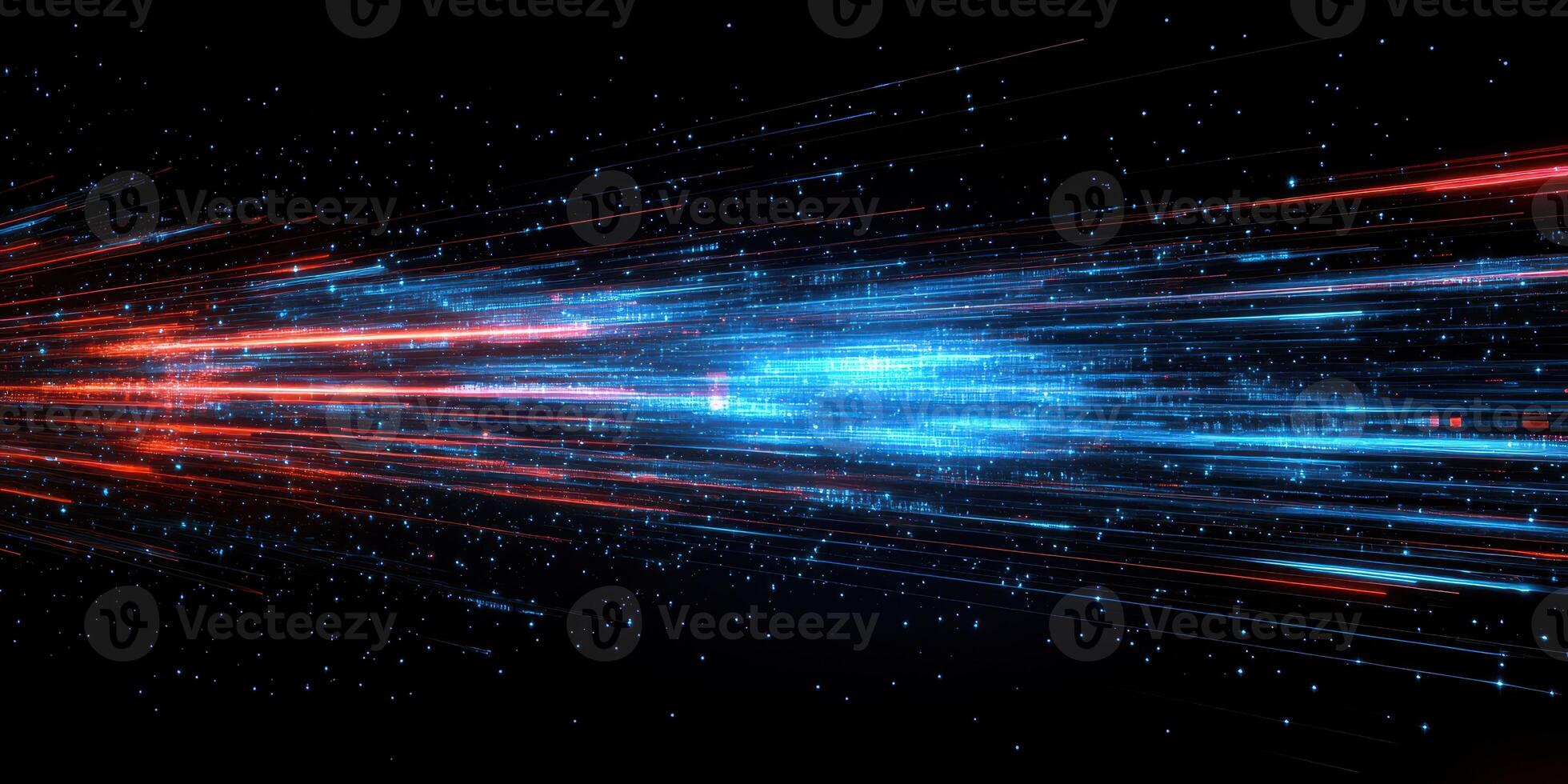 Colorful light trails create an illusion of speed and motion in a dark starry background photo