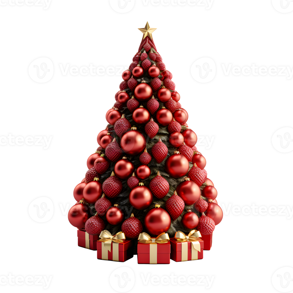 3D Red Christmas Tree with Gifts Illustration on Transparent Background png