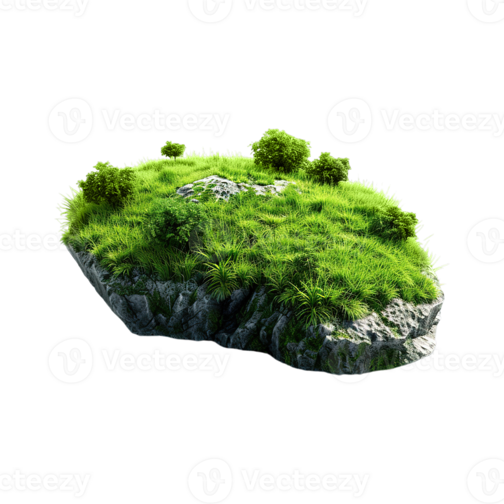 Piece of Green Land with Grass and Trees on Transparent Background png