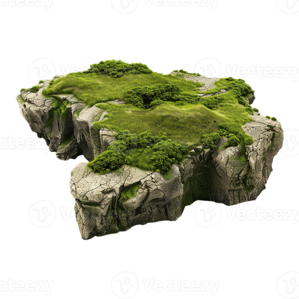Piece of Green Mountain Land with Grass on Transparent Background png