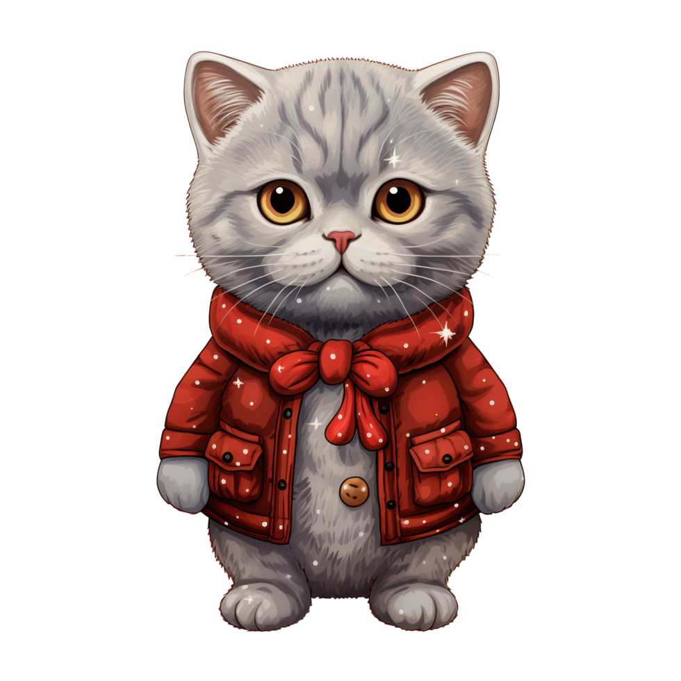 Cat in Red Jacket Illustration on Transparent Background png