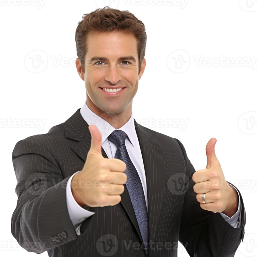 Smiling Business Man in Suit Thumbs up Pose on Transparent Background png