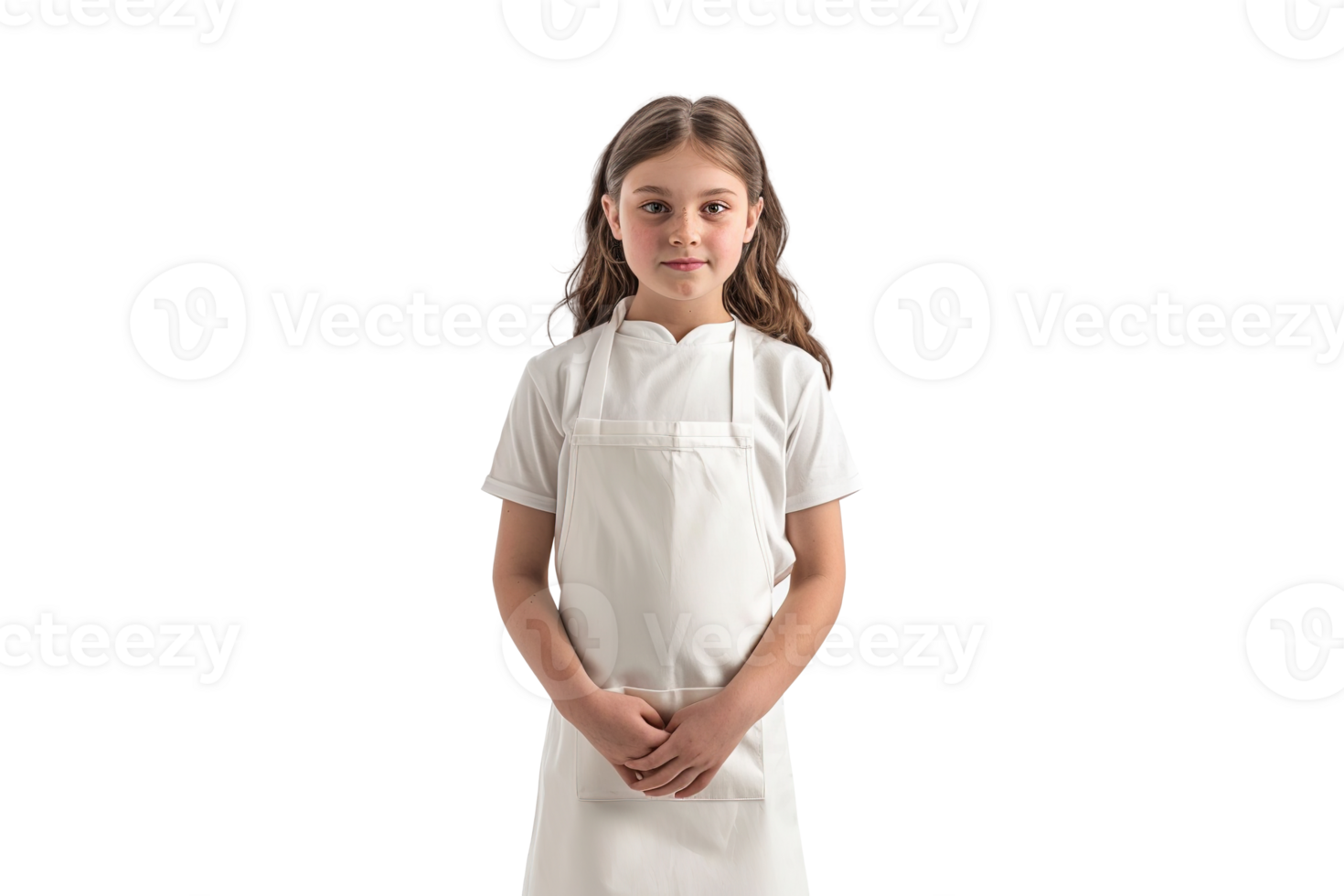 Cute Young Girl Chef in Apron on Transparent Background png