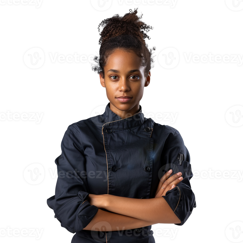Cute Female Chef in Black Apron on Transparent Background png