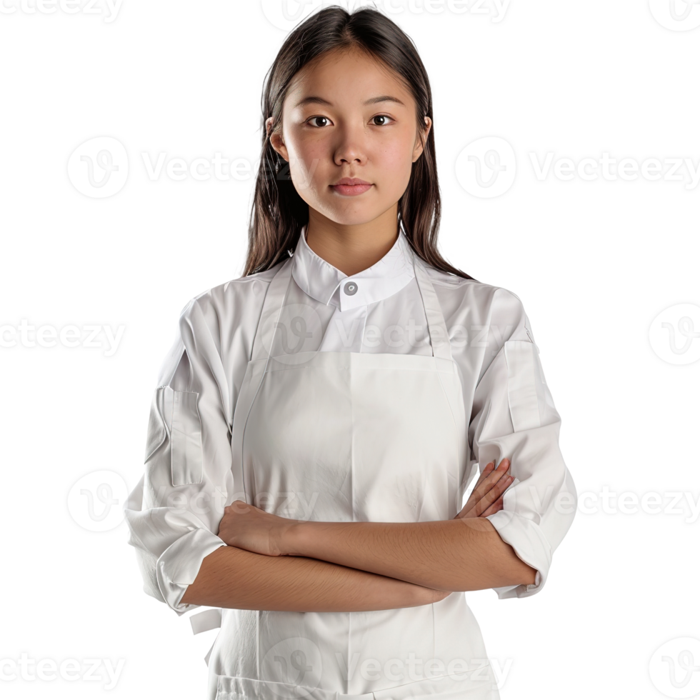 Young Girl Chef in Apron on Transparent Background png