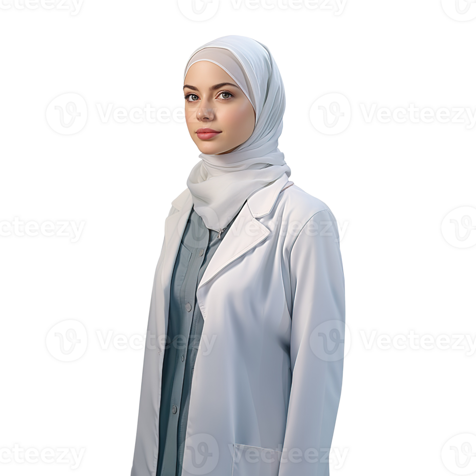 Muslim Doctor in Hijab Side Pose on Transparent Background png