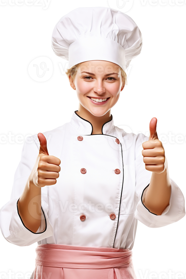 Smiling Lady Chef Thumbs up on Transparent Background png