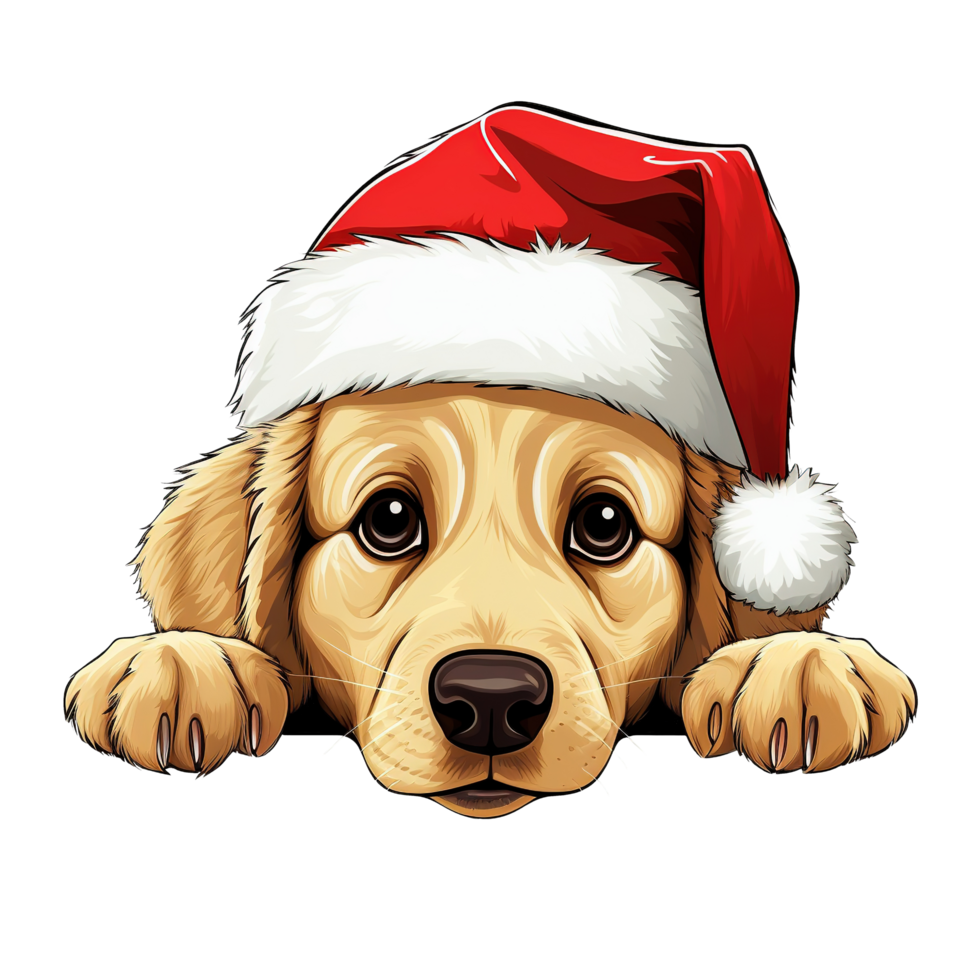 Golden Dog Peeking in Red Cap Illustration on Transparent Background png