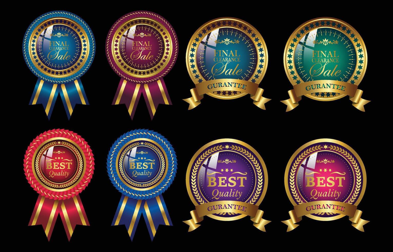Best quality premium golden badges and labels set. Premium quality stamp, gold labels and best offer badges collection vector