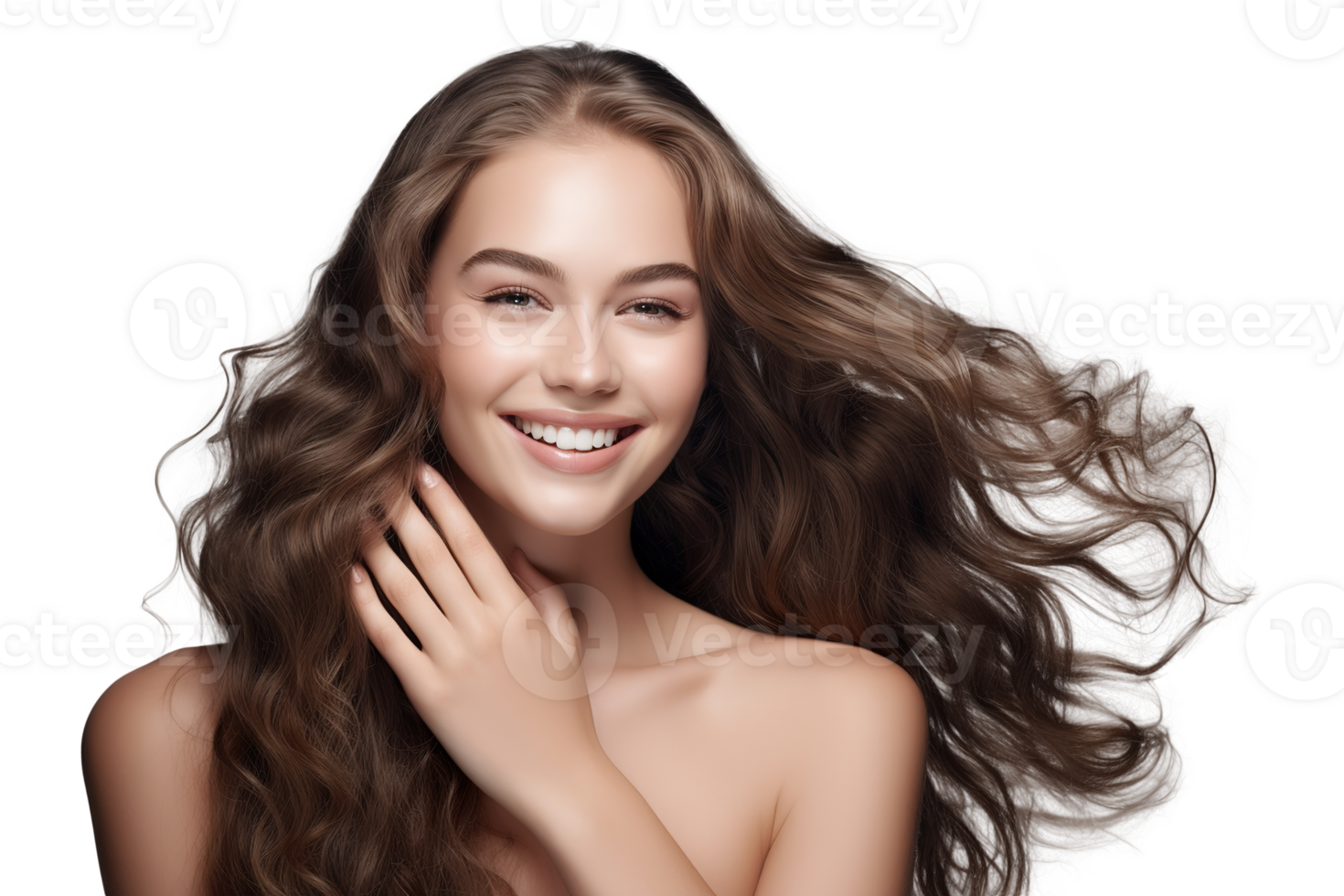 Beautiful Cosmetic Model Girl with waving hairs on Transparent Background png