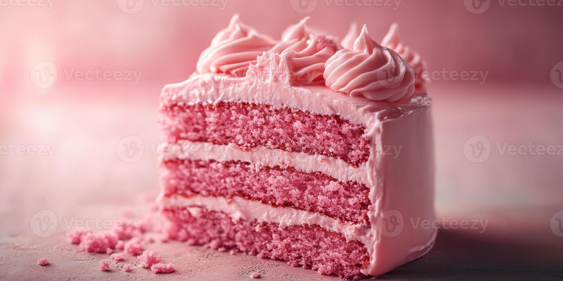 Delightful pink layered cake with frosting in a pink hue, perfect for celebrations or dessert photo