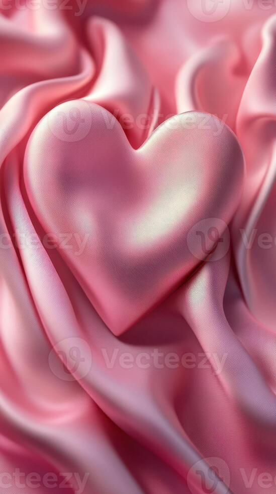 Soft pink heart resting on smooth satin fabric creating an elegant and romantic atmosphere photo