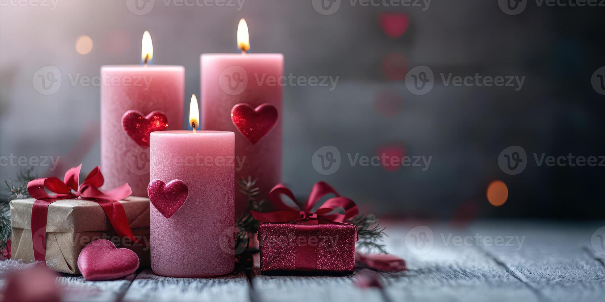 Romantic candle arrangement with gifts for a special occasion in a softly lit setting photo