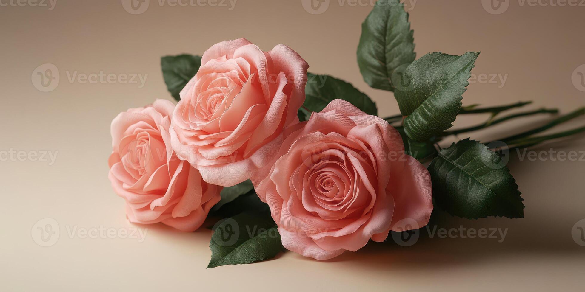 Elegant pink roses arranged delicately on a soft beige background for a serene floral display photo