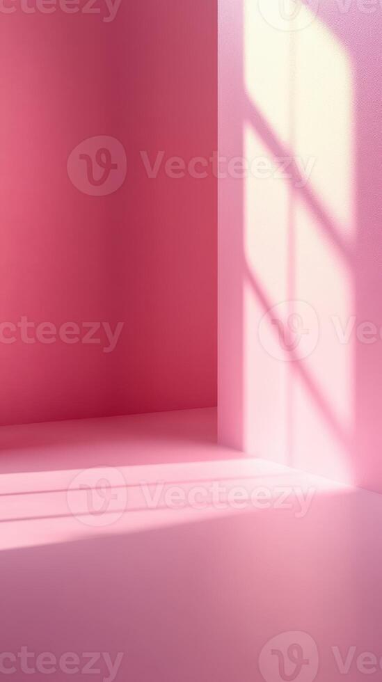 Bright pink interior space with shadows on the wall and floor in natural sunlight photo
