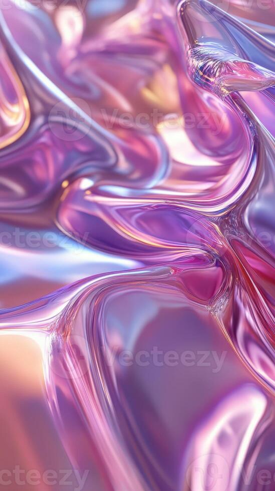 Colorful abstract swirl of glossy material features shades of pink, violet, and blue in a smooth flowing pattern photo