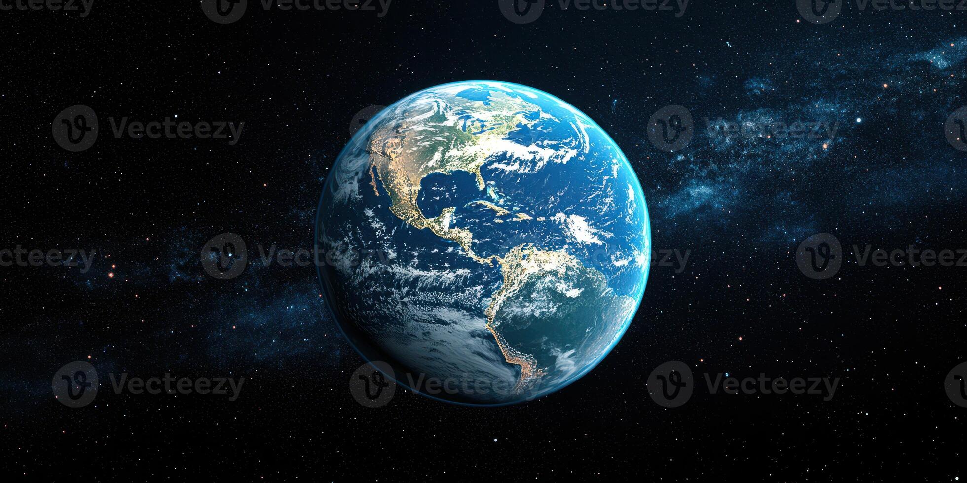 Planet Earth viewed from space showcasing the continents and oceans during a clear night photo
