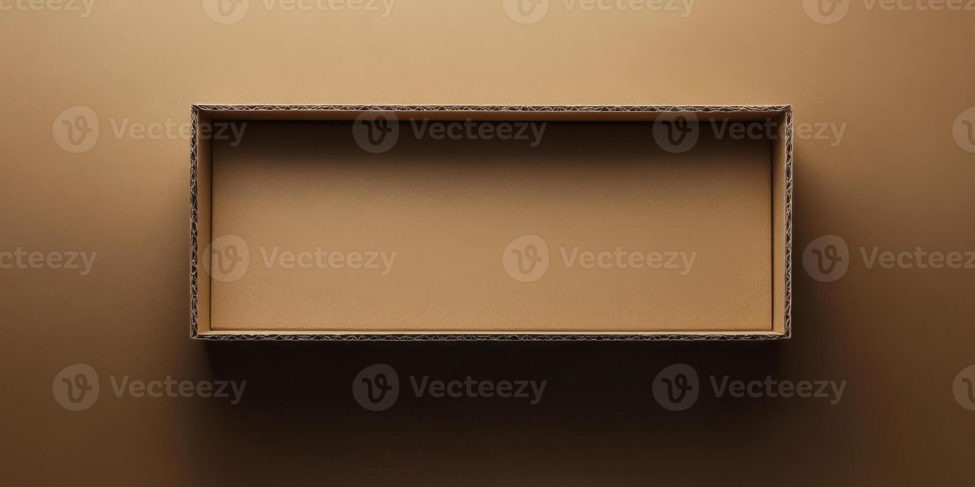Minimalist cardboard box on a brown background with empty space for packaging or decoration photo