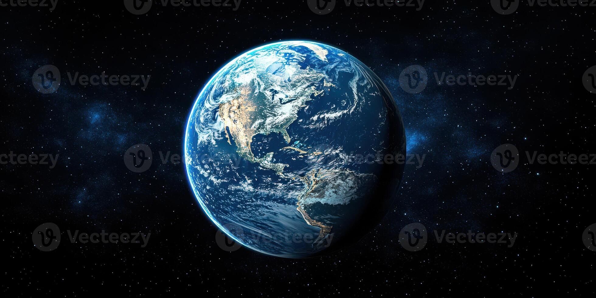 Earth viewed from space showcases vibrant colors of oceans and landmasses against the dark backdrop of the universe photo