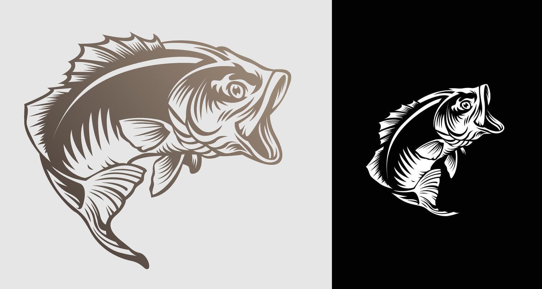 silhouette of a bass fish opening its mouth and wriggling vector