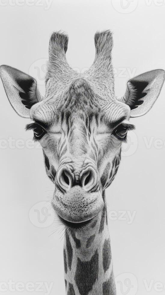 Close-up of a giraffe's face showcasing distinctive features in a natural habitat during daytime photo