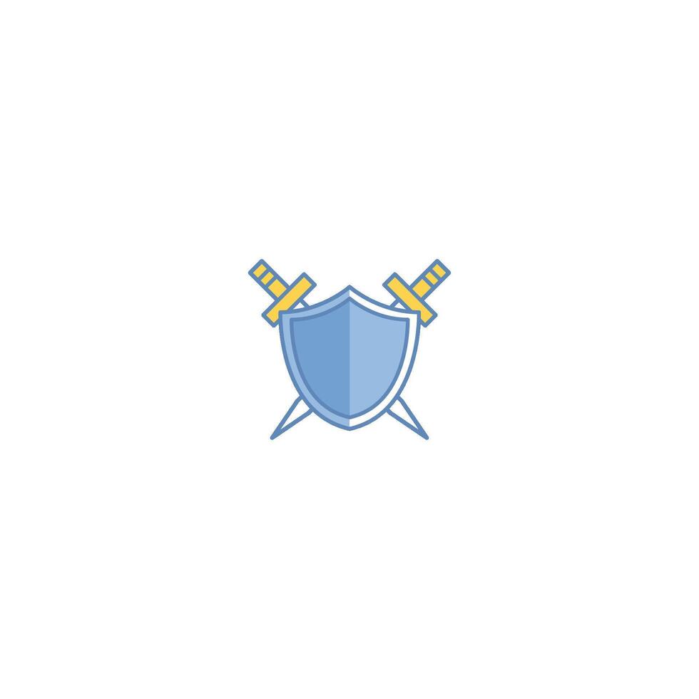 A shield and two swords on a white background vector