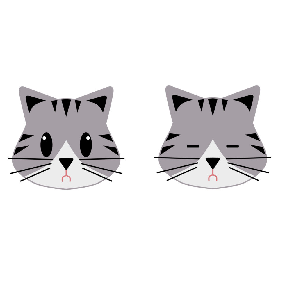 Two gray cats with different expressions on their faces png
