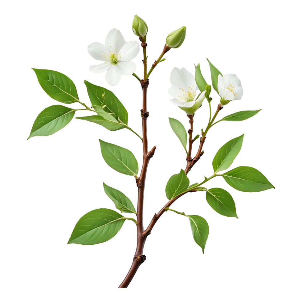 Beautiful Budding Branch with White Flowers High Resolution Clipart png