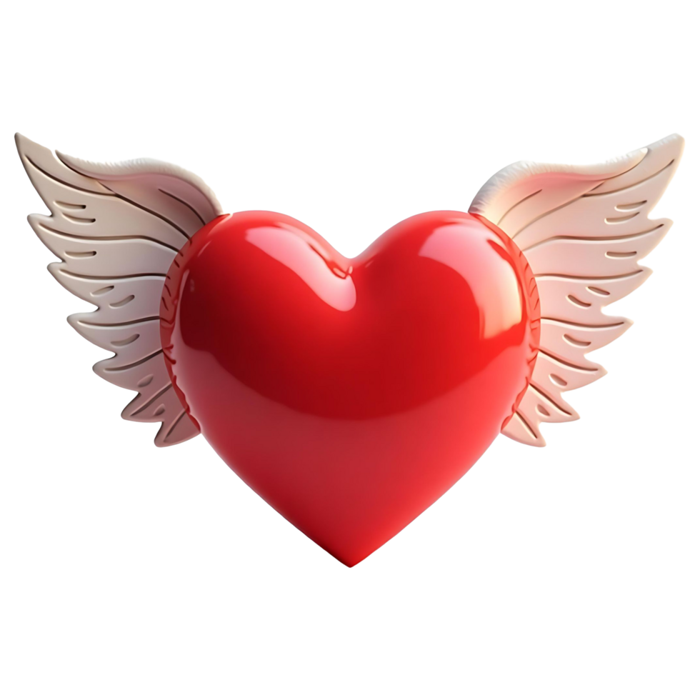 Shiny Red Heart with Angel Wings Transparent Background png