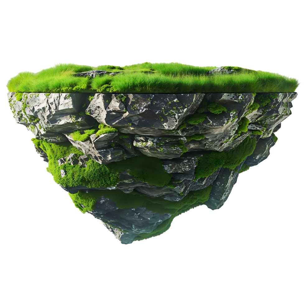 3D Floating Island with Grass Fantasy Concept Art png