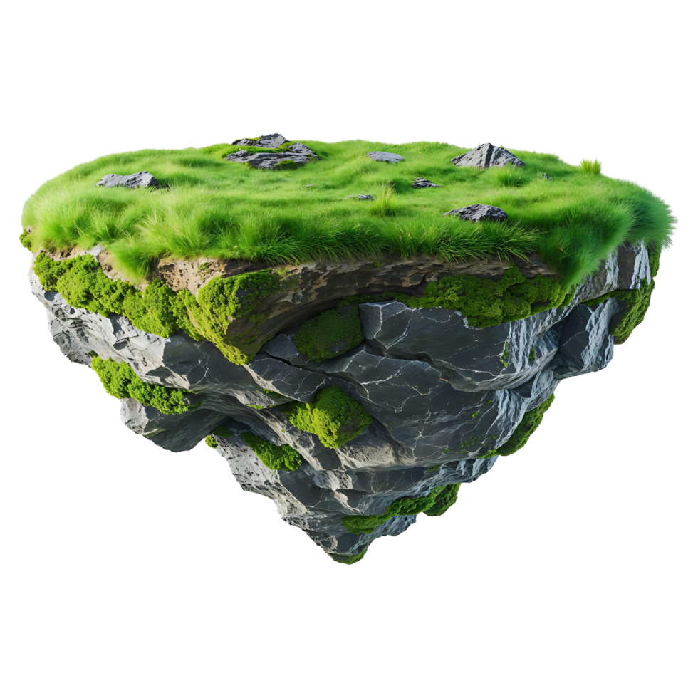 Isolated Floating Rock with Grass Transparent Background png