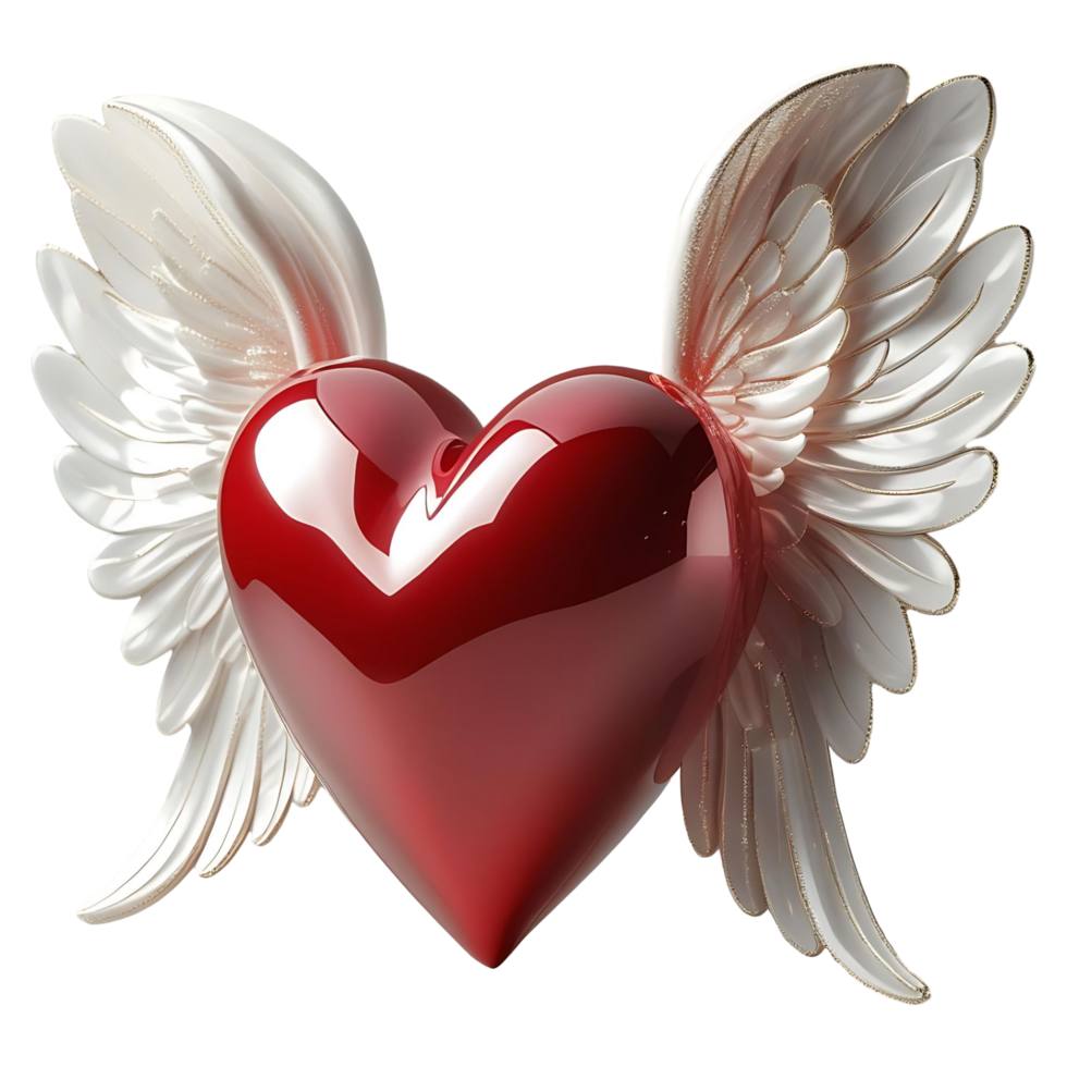 Floating Heart with White Wings High Quality 3D Image png