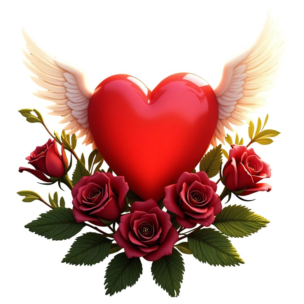 Watercolor Winged Heart with Red Roses Perfect for Valentines Designs png