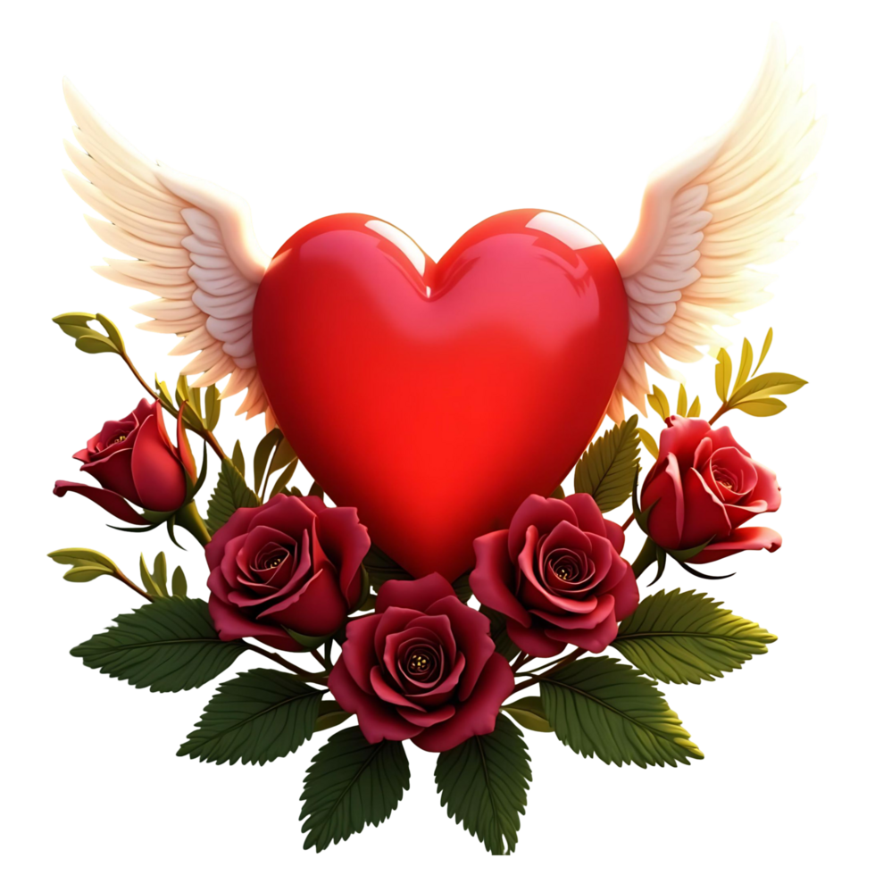 Winged Heart with Roses Romantic Love Symbol Clipart png