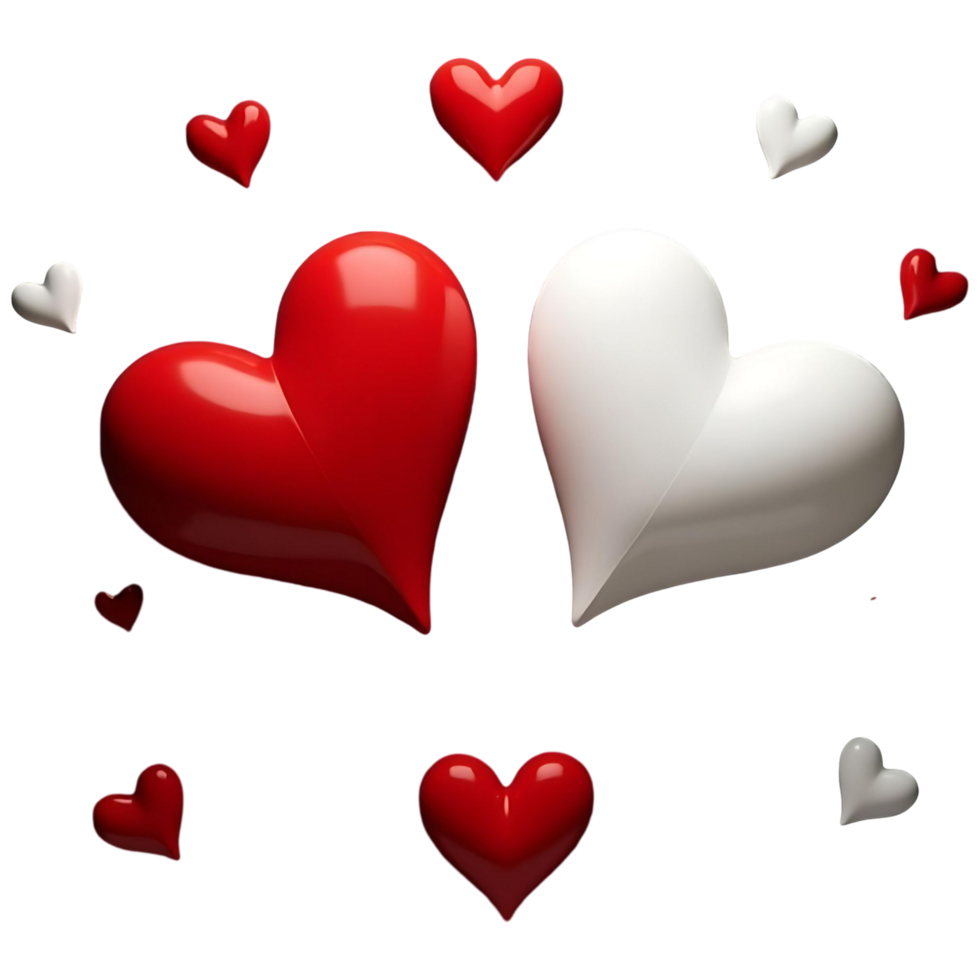 Beautiful Valentines Day Heart 3D Red White Hearts with Transparent Background png