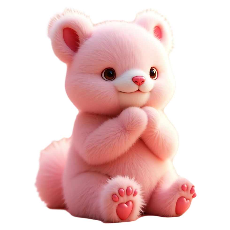Sweet Pink Plush Bear High Quality 3D Rendering for Cute Design Projects png