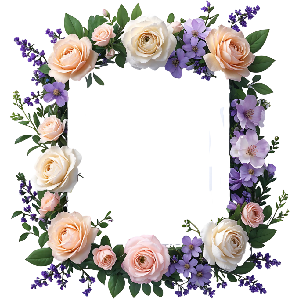Elegant Floral Frame with Roses Violets Transparent for Invitations Designs png