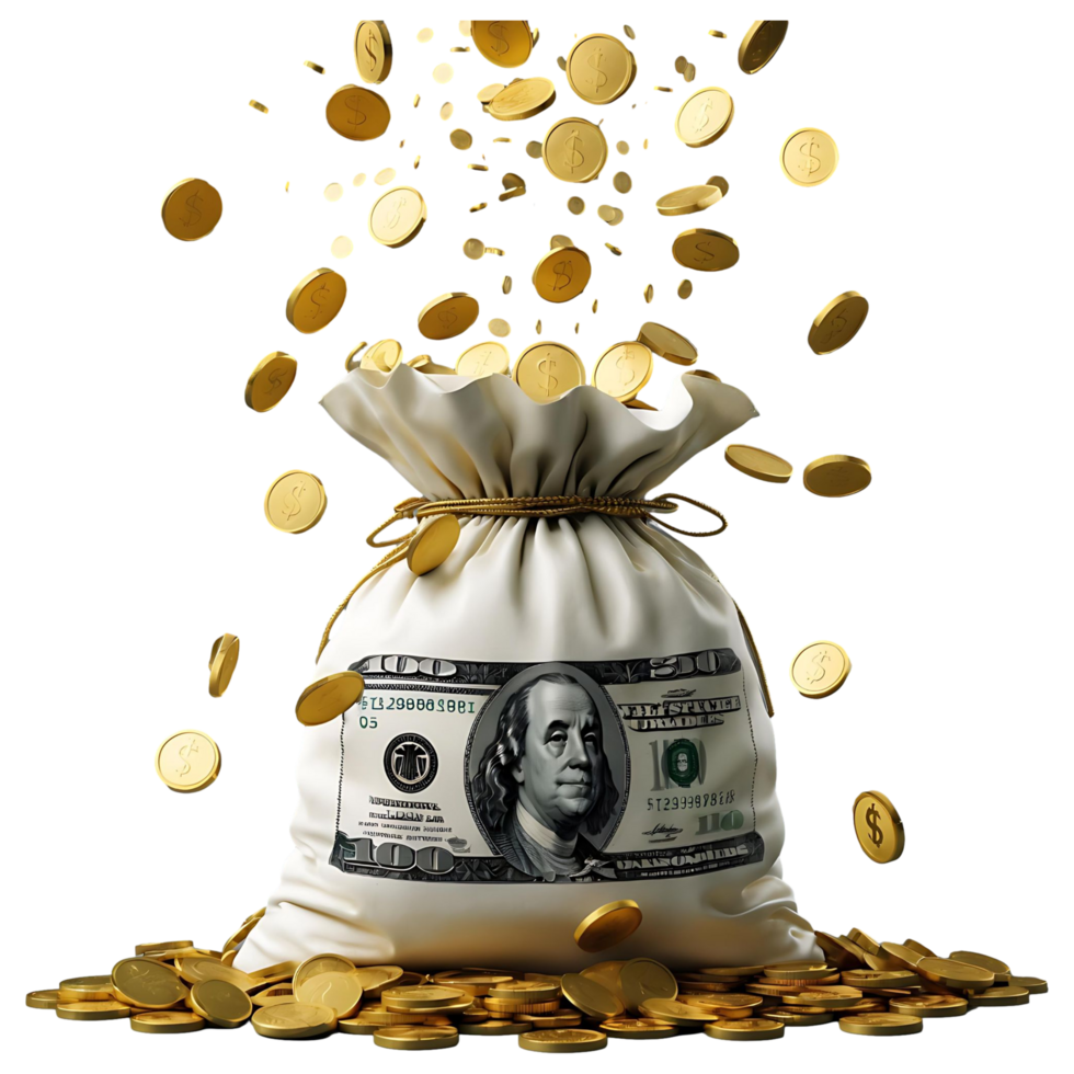 Gold Coins and Cash Bag Ideal for Website Apps Ads png