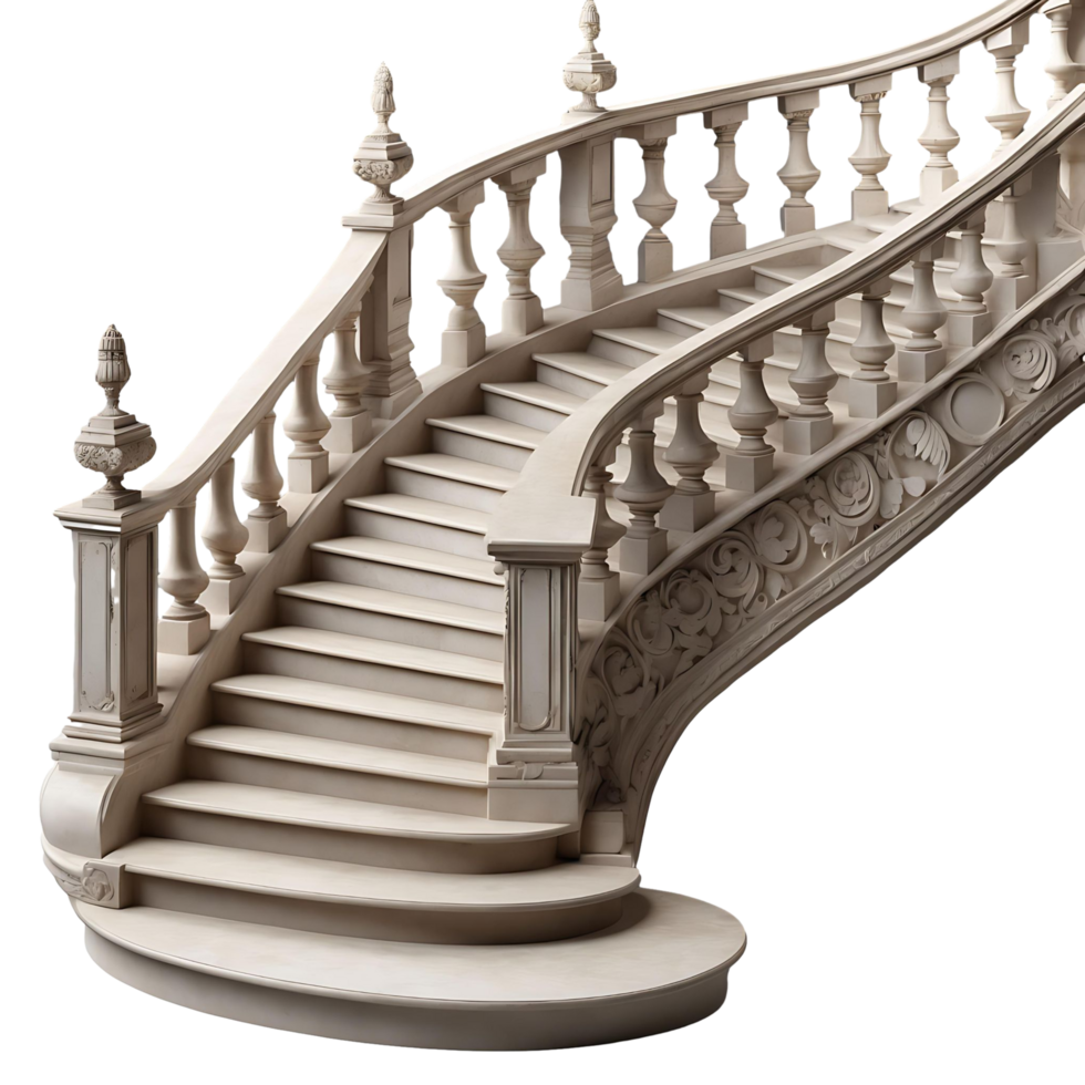 Majestic Staircase with Sculpted Details Enhance Your Space with Elegance png