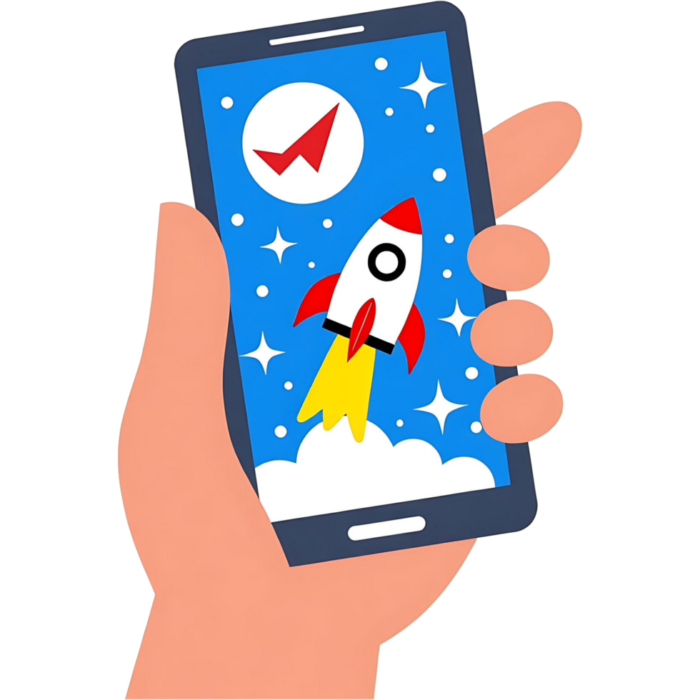 3D Mobile App Growth Illustration Rocket Boosting Technology png