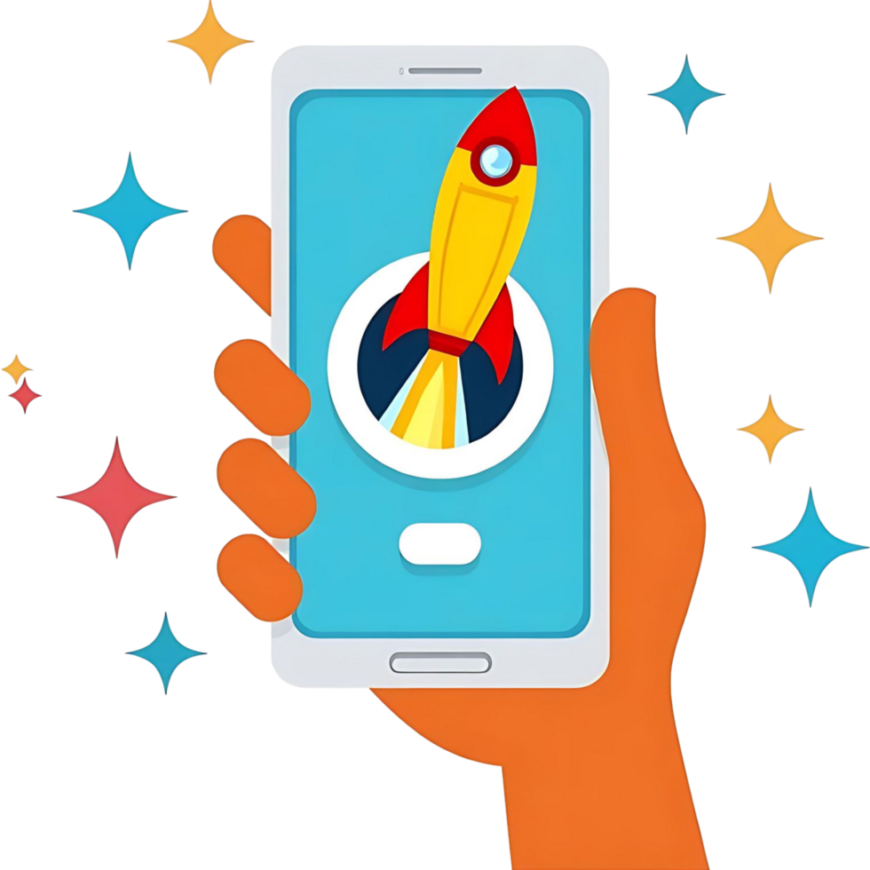 Rocket Launch from Phone Symbol of App Development Growth png