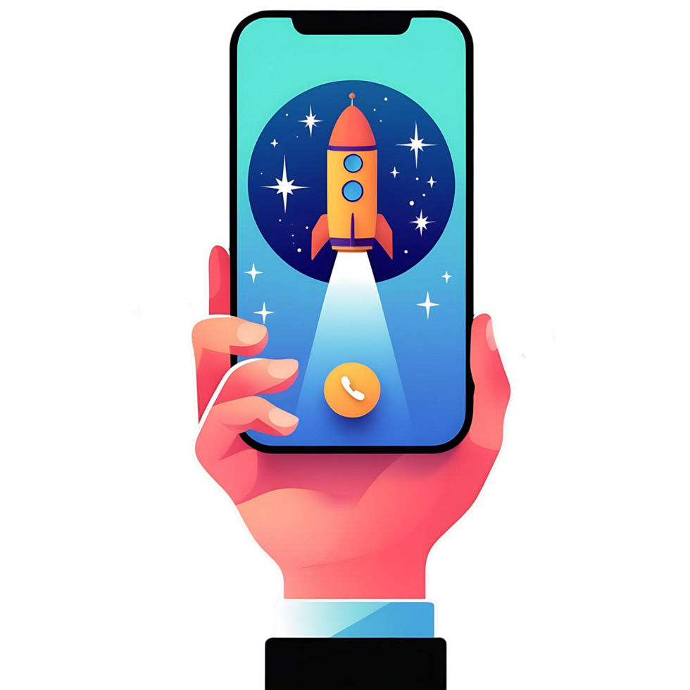 Startup Rocket Launching from Smartphone Digital Success Concept png