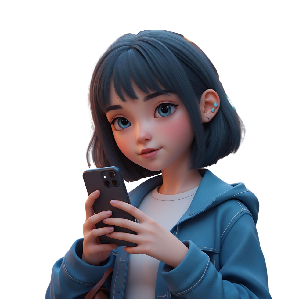 Trendy Digital Girl in Autumn Outfit Download 3D Cartoon Illustration png